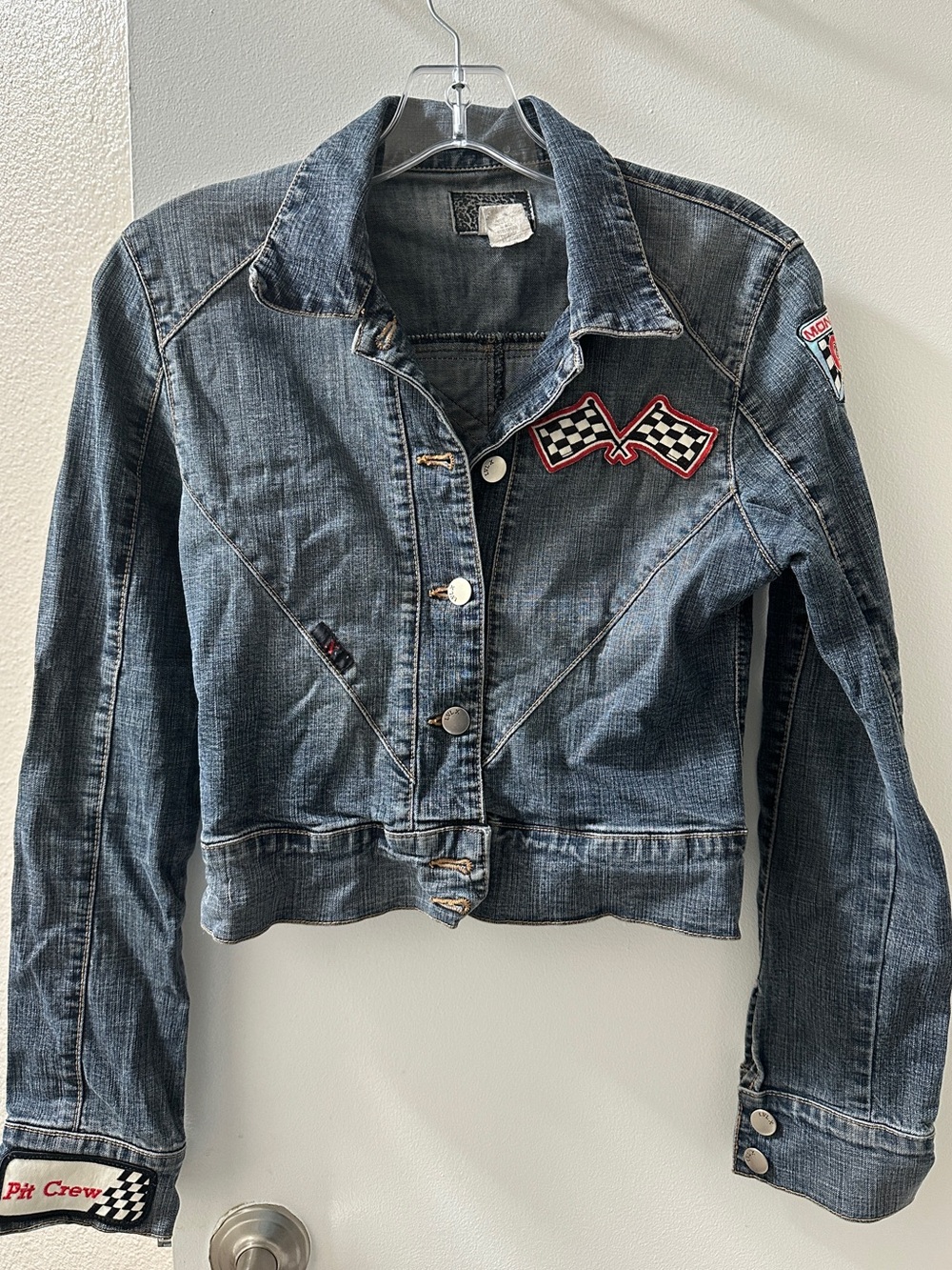 Women’s Dark Blue Denim Jacket with Racing Patch